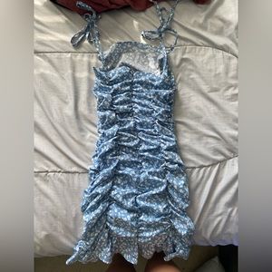 Scrunched Blue Floral Dress